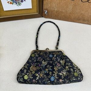 Vintage Purse Black Floral Shoulder Bag Retro Floral Accessories